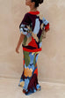 Meridress V Neck Button Up Abstract Print Sweater Cardigan