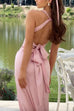 Meridress V Neck Back Tie Bow Cut Out Satin Maxi Dress