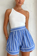 Meridress Striped Long Sleeves Curve Hem Shirt and High Rise Shorts Set