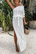 Meridress One Shoulder Long Sleeve High Split Hollow Out Beach Dress