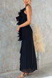 Meridress One Shoulder Slit Ruffle Mesh Maxi Dress