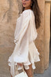 Meridress Long Sleeves Lace-up Tie Waist Ruffle Mini Dress