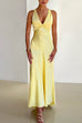 Meridress V Neck Back Tie Bow Cut Out Satin Maxi Dress
