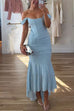 Meridress Sleeveless Ruched Waist Ruffle Hem Jacquard Maxi Dress