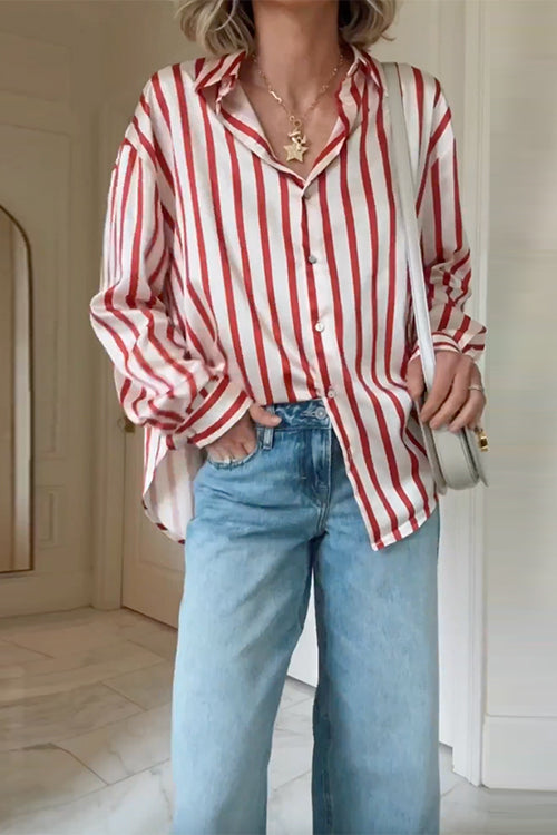 Meridress Long Sleeves Button Down Striped Blouse Shirt