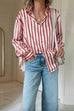 Meridress Long Sleeves Button Down Striped Blouse Shirt