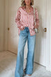 Meridress Long Sleeves Button Down Striped Blouse Shirt