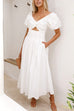 Meridress V Neck Twist Front Puff Sleeves Cut Out Maxi Dress