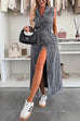 Meridress Sleeveless Button Down Tie Waist Pocketed Denim Midi Dress