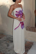 Meridress Elegant Strapless Floral Print Maxi Dress