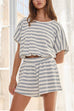 Meridress Striped Short Sleeves Crop Top and Elastic Waist Pocketed Shorts Set