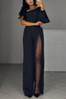 Meridress Stylish One Shoulder Slit Long Sleeve Mesh Splice Wide Leg Jumpsuit