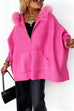 Meridress Dolman Sleeves Zipper Up Pocketed Jacket with Faux Fur Hood