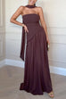 Meridress Strapless Back Lace-up High Slit Splice Maxi Dress