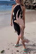 Meridress Halter Neck Open Back Asymmetric Hem Printed Satin Midi Dress
