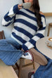 Meridress Drop Shoulder Striped Casual Pullover Sweater