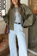 Meridress Lapel Zip Up Trendy Bomber Jacket