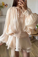 Meridress Long Sleeves Lace-up Tie Waist Ruffle Mini Dress