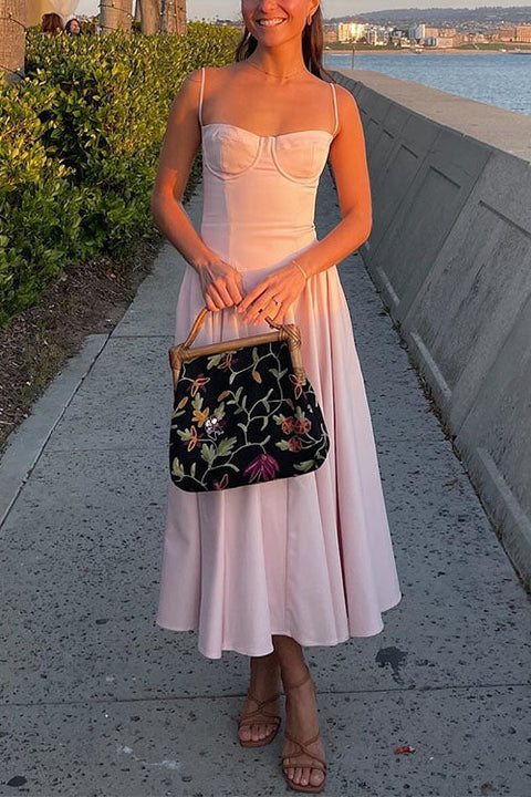 Meridress Spaghetti Strap Pocketed Corset Swing Midi Dress