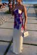 Meridress Elegant Strapless Floral Print Maxi Dress