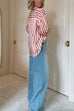Meridress Long Sleeves Button Down Striped Blouse Shirt