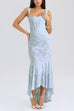 Meridress Sleeveless Ruched Waist Ruffle Hem Jacquard Maxi Dress