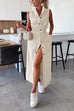 Meridress Sleeveless Button Down Tie Waist Pocketed Denim Midi Dress