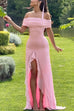 Meridress Off Shoulder Back Cut Out Ruffle Slit Maxi Dress
