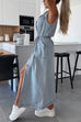 Meridress Sleeveless Button Down Tie Waist Pocketed Denim Midi Dress