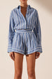 Meridress Striped Long Sleeves Curve Hem Shirt and High Rise Shorts Set