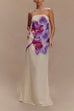 Meridress Elegant Strapless Floral Print Maxi Dress