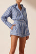 Meridress Striped Long Sleeves Curve Hem Shirt and High Rise Shorts Set
