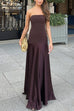 Meridress Strapless Satin Patchwork Flare Maxi Dress