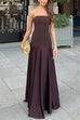 Meridress Strapless Satin Patchwork Flare Maxi Dress