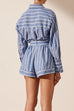 Meridress Striped Long Sleeves Curve Hem Shirt and High Rise Shorts Set