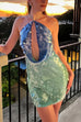 Meridress Halter Cut Out Open Back Sequin Mini Dress