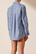 Meridress Striped Long Sleeves Curve Hem Shirt and High Rise Shorts Set