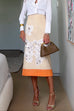 Meridress High Rise Color Block Floral Print Pencil Midi Skirt