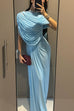 Meridress Shawl Collar Ruched Asymmetric Maxi Dress