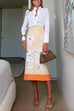 Meridress High Rise Color Block Floral Print Pencil Midi Skirt