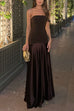 Meridress Strapless Satin Patchwork Flare Maxi Dress