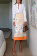 Meridress High Rise Color Block Floral Print Pencil Midi Skirt
