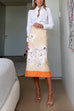 Meridress High Rise Color Block Floral Print Pencil Midi Skirt