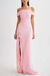 Meridress Off Shoulder Back Cut Out Ruffle Slit Maxi Dress