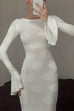 Meridress Bell Long Sleeves Backless Lace-up Shell Print Maxi Dress