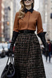 Lapel Button Up Color Block Blouse Shirt