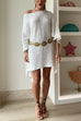 Asymmetric Shoulder Oversized Knit Mini Poncho Dress