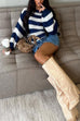 Meridress Drop Shoulder Striped Casual Pullover Sweater