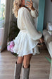Meridress Lantern Long Sleeves Waisted Ruffle Mini Dress