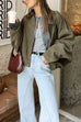 Meridress Lapel Zip Up Trendy Bomber Jacket